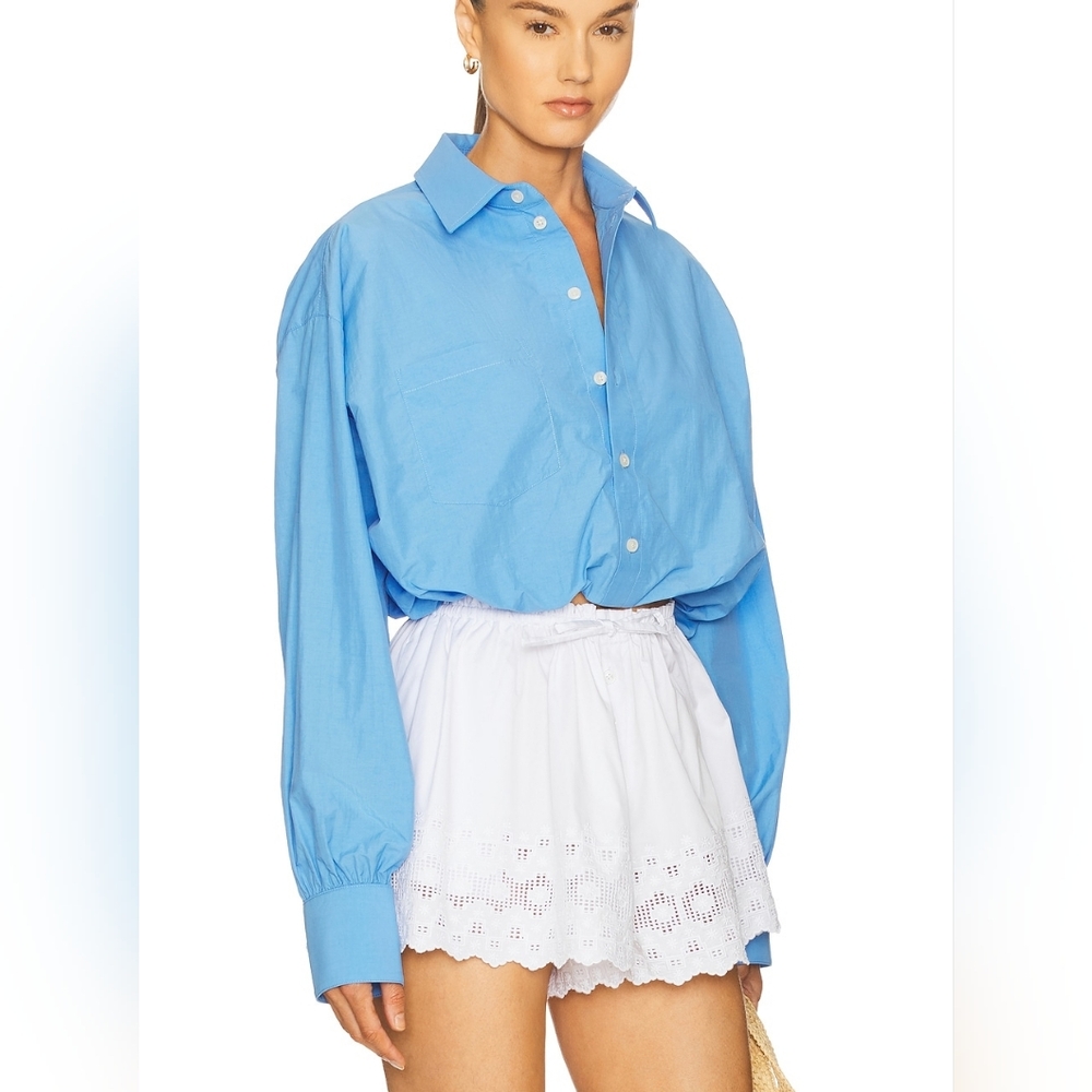 Helsa Bubble Shirt in Tech Poplin in Classic Blue - Picture 4 of 15